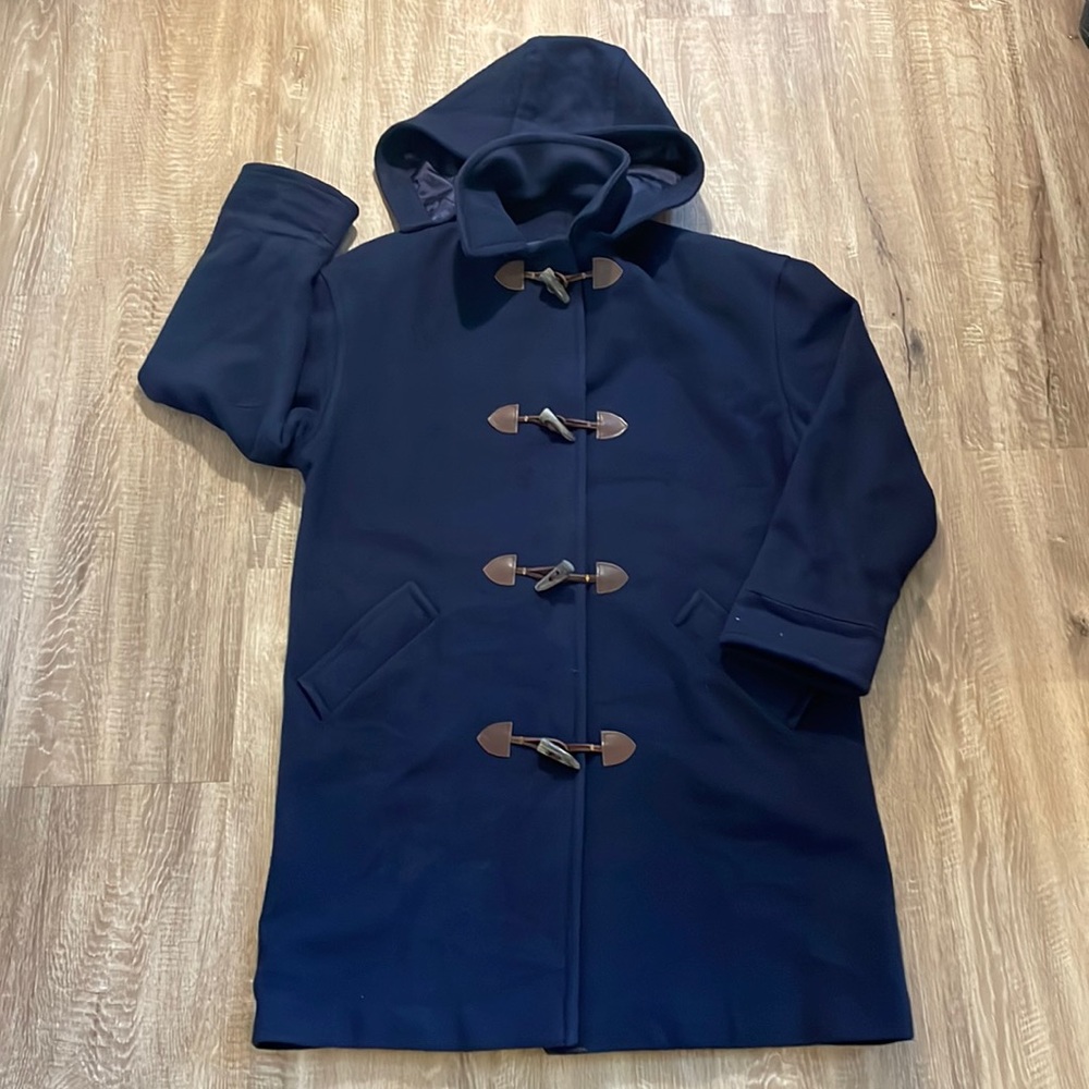 Preston & York Navy Wool Trench Coat Bone Clasp Long